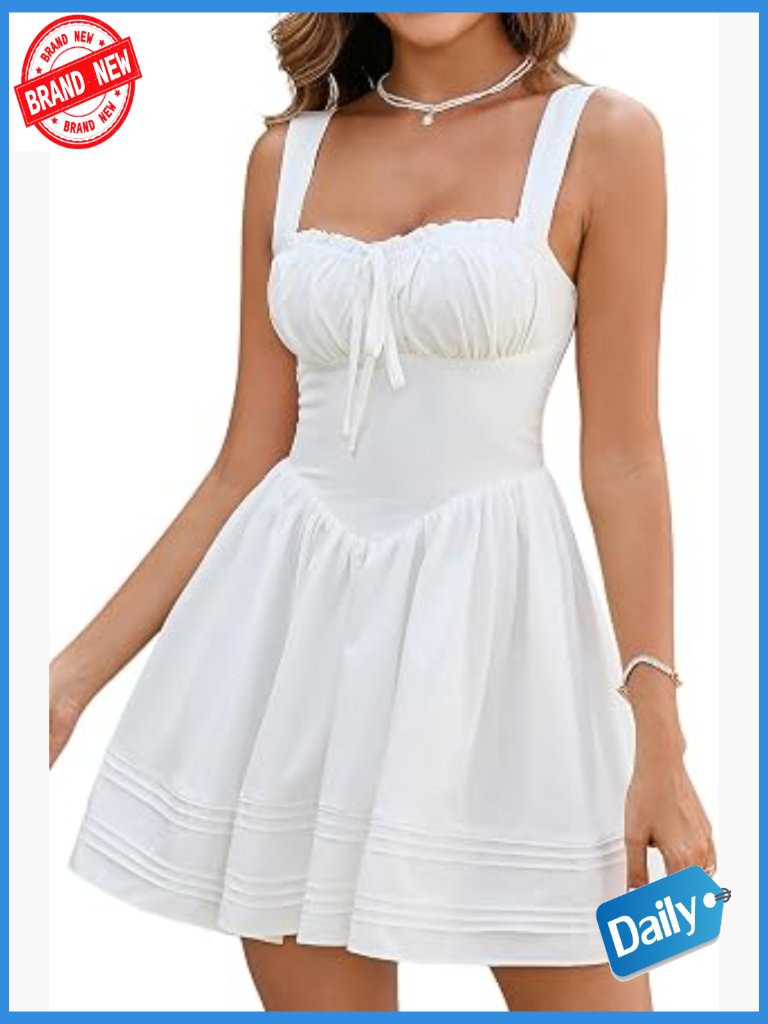 Women Square Neck Mini Sundress Corset A Line Flowy Swing Graduation Party Dress